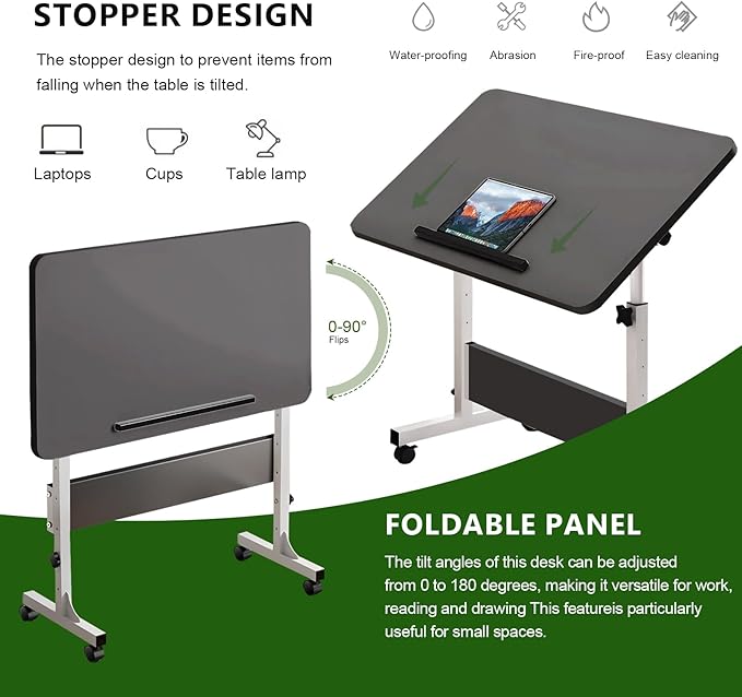 Small Standing Desk Adjustable Height Rolling Computer Desk Portable Laptop Desks with WheelsBlack