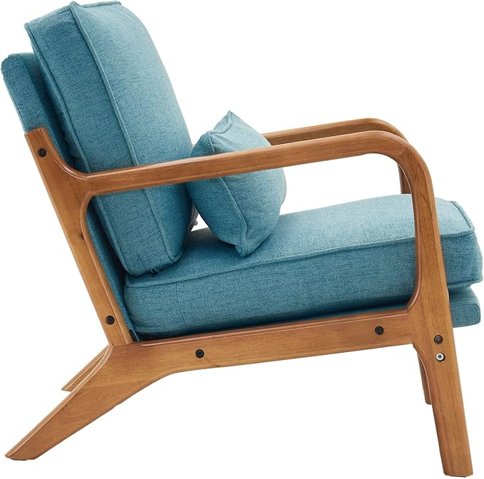 Lestar Single Lounge Chair Modern Accent Sofa Chairs Linen Upholstered Seat with Back Cushion and Pillow for Living Room (Teal)