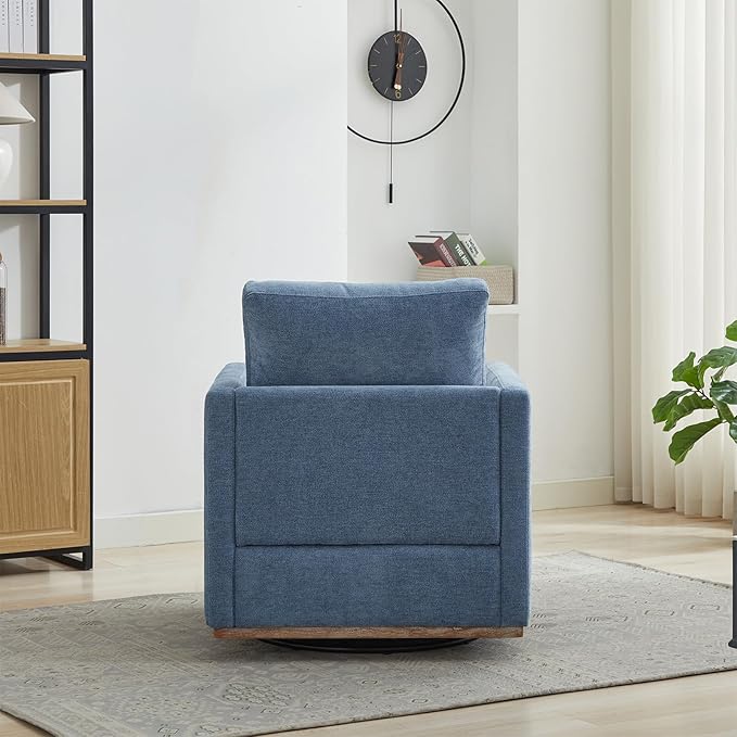 360° Swivel Accent Chair Square Modern Comfy Chair with Metal Base &amp Thicked Cushion Upholstered Lounge Reading Armchair Cloud Sofa Chairs for Living Room Bedroom Office Club(Chenille Blue)
