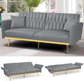 70” Velvet Futon Sofa Bed with 2 Pillows and Adjustable Armrests Convertible Sleeper Bed W/Adjustable Backrests Modern Loveseat for Living Room Bedroom Light Grey