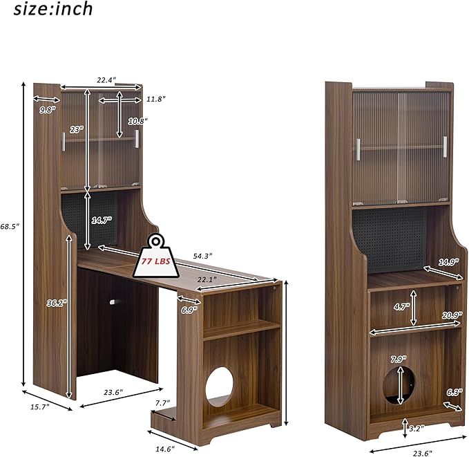 Fold Out Desk with Storage Craft Storage Cabinet Murphy Desk Extendable Hidden Desk for Small Space Cat Bed Table with LED &amp Pegboard Multi-functional Secretary Desk for Home Office Living Room
