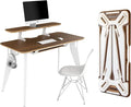 HOEK Desk Bundle 47.5 x 23 Modular Collapsible Workstation with SNAP Assembly Monitor Shelf Under Shelf Side Hook and Wall Cleat Portable Folding Computer Desk for Home Office (Walnut/White)
