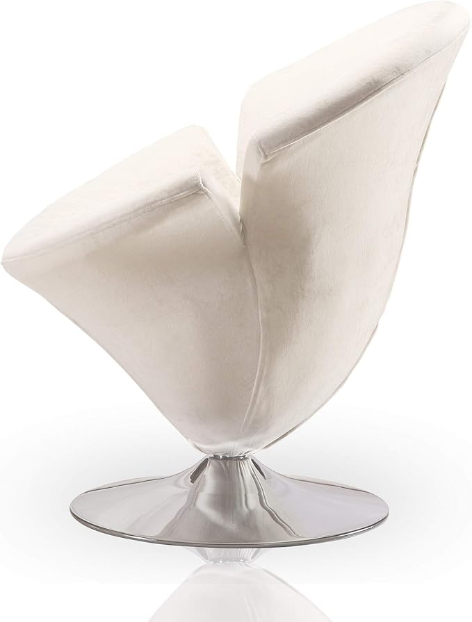 Manhattan Comfort Tulip Swivel Accent Chair Set of 2 with 360° Turn Modern Flower Inspired Design Soft Velvet Upholstery Polished Chrome Base No Assembly Required 300 Lbs Capacity White