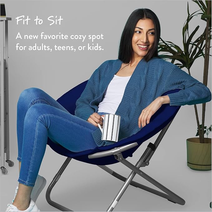 Urban Lifestyle Super Soft Faux Fur Saucer Chair with Folding Metal Frame Navy 29X32X22
