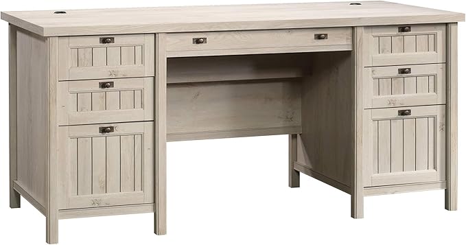 Sauder Costa Office Desk with Drawers Executive Desk with File Drawer Storage in Chalked Chestnut