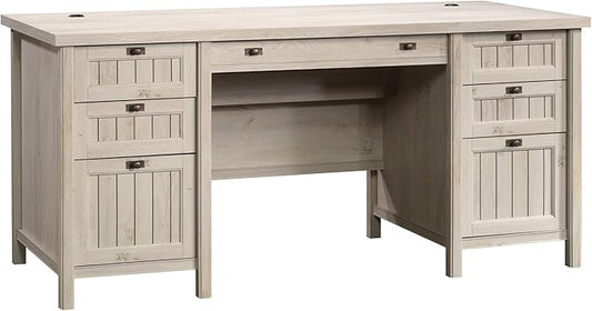 Sauder Costa Office Desk with Drawers Executive Desk with File Drawer Storage in Chalked Chestnut