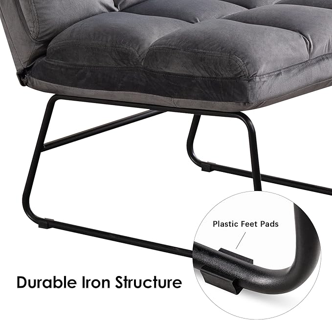 MCombo Velvet Accent Chair with Ottoman Set Modern Armless Chair for Living Room Bedroom Small Spaces Fabric 0014 (Dark Grey)