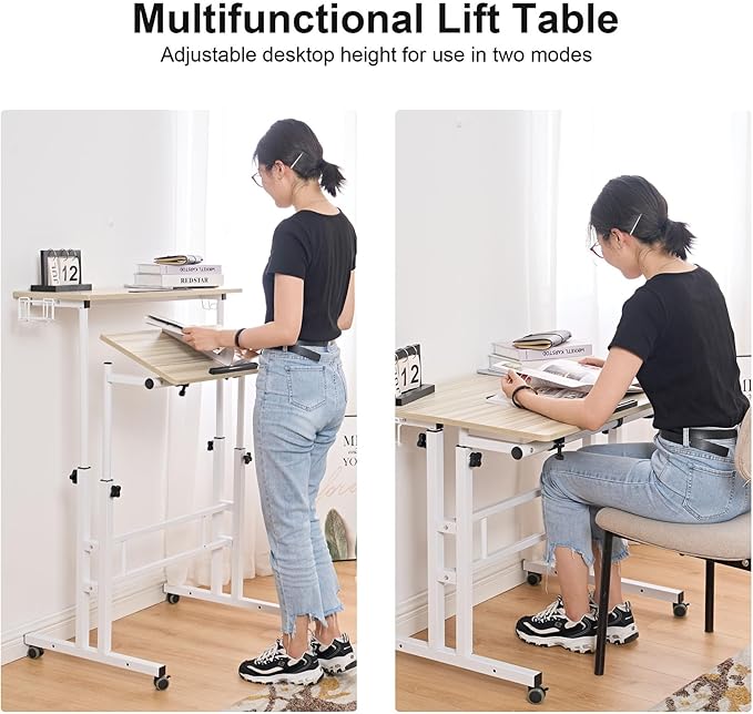 SDHYL 31.5 inches Movable Laptop Desk with Mouse Board Adjustable Height and Angle Anti-Slip Workstation Home Office Desk with Tablet Slot Portable Student Desk Maple
