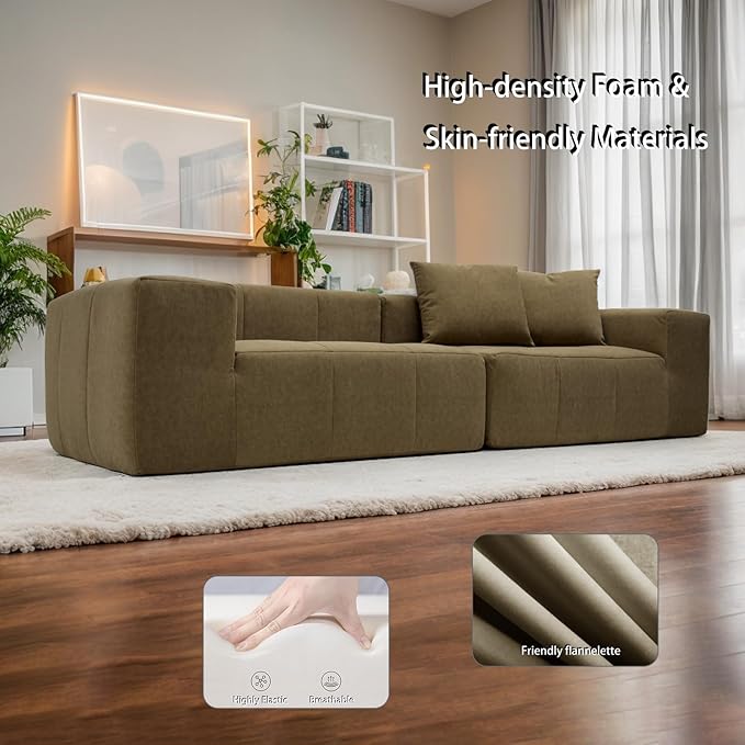 MEISIMAN 103” Cloud Couch Modular Sectional Sofa - Compressed Sofa Soft Velvet Fabric &amp Memory Foam Couch for Living Room No Assembly Required (Brown)