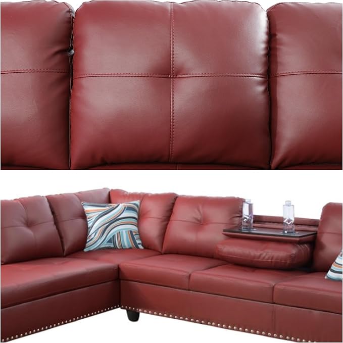 L-Shaped Sectional Sofa Modern Sectional Couches Home Sofas for Living Room with Movable Chaise Modular Living Room Sets Furniture for Apartment Bedroom &amp Office Red