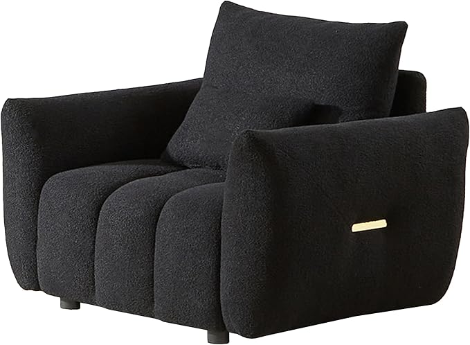 Modern Accent Chair with One Pillow 36.8'' Teddy Fabric Upholstered Sofa with Solid Wood Frame Single Sofa Lounge Chair for Apartment Office Living Room (Black * Pillow98)