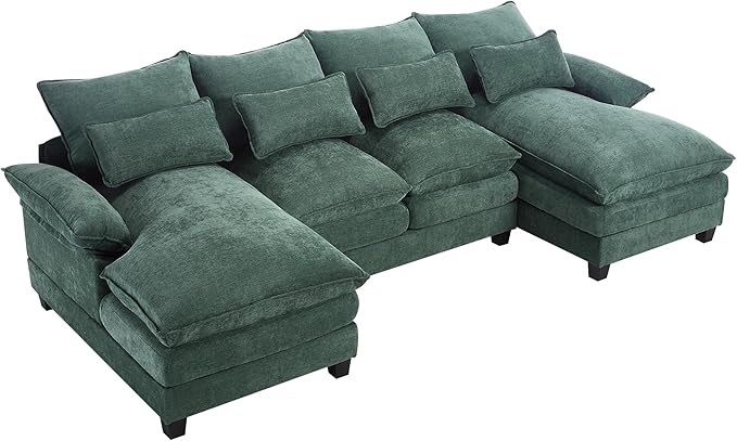 110.2 Modular U Shaped Cloud Couch Modern 4-Seat Chenille Upholstery Sectional Sofa with Double Chaise &amp Double Layer Cushions Deep Seat Comfy Couch for Living Room Bedroom Apartment Green