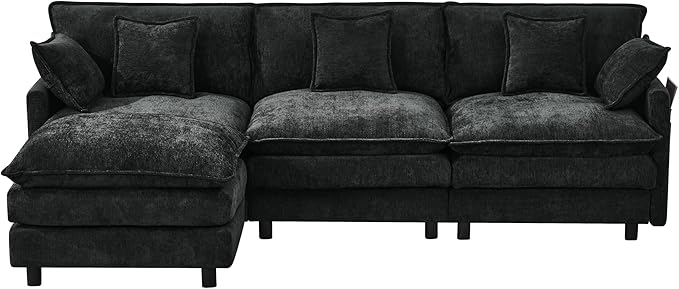 KEIKI 101.9 Modular Sectional Sofa with Movable Ottoman 3 Seat Modern Sofa Set L-Shape Sectional Couches for Living Room Apartment Black