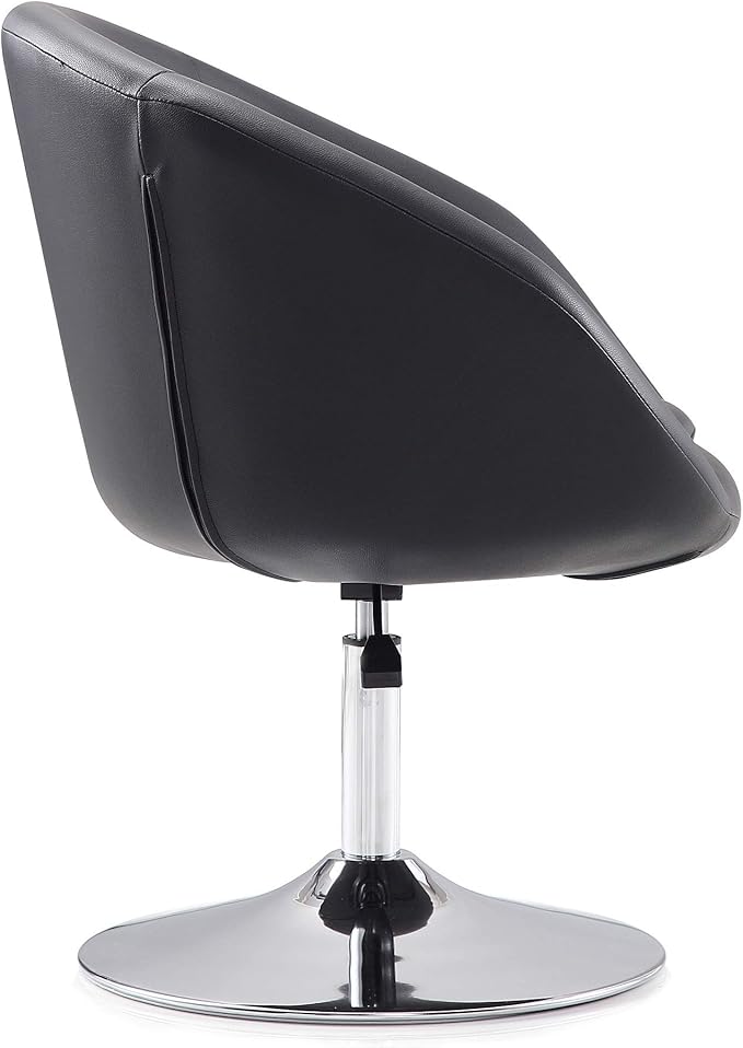 Manhattan Comfort Hopper Adjustable Swivel Accent Chair Set of 2 with 360° Turn Upholstered Seat Polished Chrome Base Modern Bowl Design for Home Office and Living Room Black Faux Leather