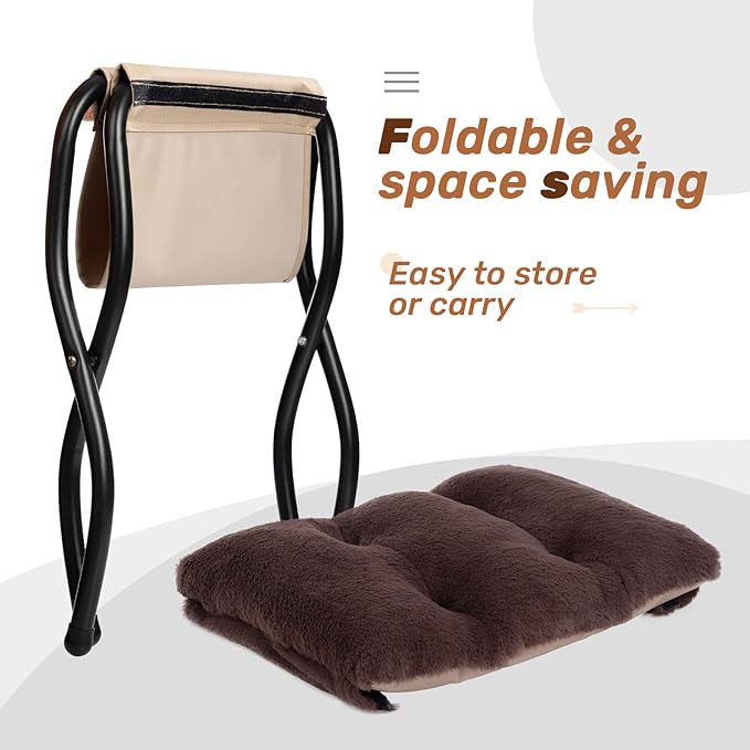 HollyHOME Lazy Chair with Foldable Ottoman Accent Comfy Lounge Armchair and Folding Footrest Stool Leisure Sofa Reading Chair and Footstool for Living Room Bedroom DormFaux Fur Dark Coffee