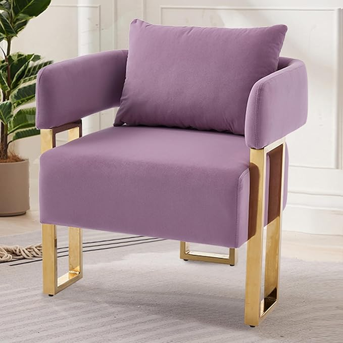 YITAI Modern Accent Chairs no Wheels Living Room Side Chairs with Golden Metal Legs Barrel Soft Velvet Upholstered Reading Armchairs for OfficeStudyReception RoomBedroomLoungePurple Set of 2
