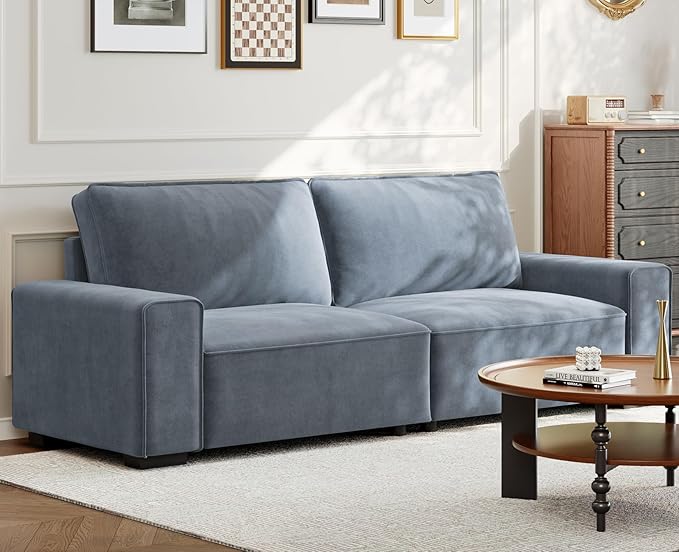 Vesgantti 85'' Chenille Couch for Living Room 3 Seater Comfy Sofa with Wide Armrest Thick Spring Cushions Modern Cloud Couch for Apartment Office Bedroom Small Space Chenille Light Grey