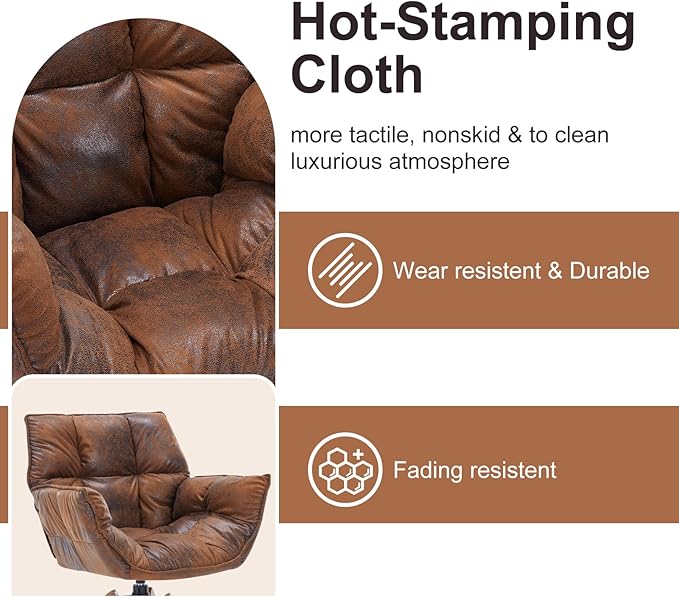 Mid Century Accent Chair Hot Stamping Cloth Desk Chair no Wheel Modern Cozy Vanity Chair Advanced &amp Wear-Resistant with Amrest Wood Legs for Living Room Reading Room Bedroom (Brown)