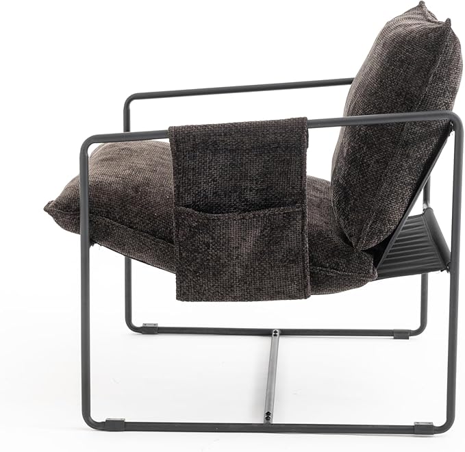 YAFF 2 Chairs in 1 Box Upholstered Hanging Armchair with arm Pocket Metal Frame Crushed Foam Cushions and Skin-Friendly Braid for Living Room and Bedroom. Dark Gray-196