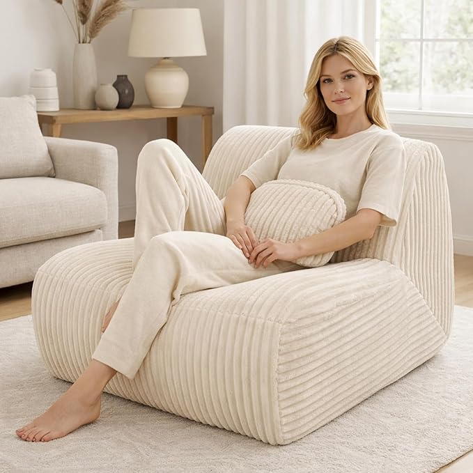 Lounge Chair with Pillow Single Sofa Indoor Couch for Bedroom Game Living Room Lazy Floor Sofa Reading Chair Armless Chair No Assembly Required High Resilience Foam Beige