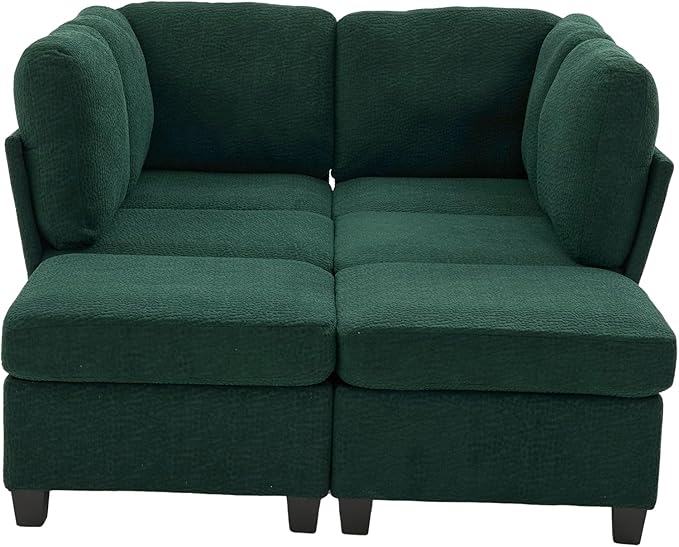 U Shaped Modular Sectional Sofa Couch with Storage Ottoman 6 Seat Convertible Upholstered Deep Seat Sofa with Chaise Lounge Comfy Cloud Couch for Living Room Emerald Green