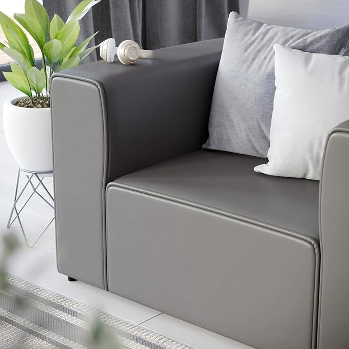 Modway Mingle Vegan Leather Lounge Armchair in Gray
