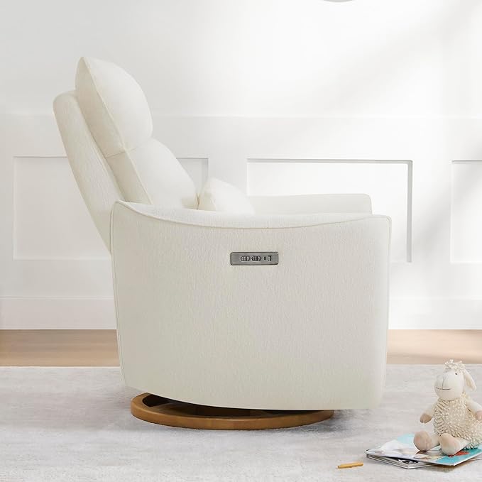 CHITA Swivel Rocker Recliner Chair Power Nursery Glider Recliner Nursery Rocking Chair with Adjustable Power Headrest FSC Certified Solid Wood Base Cream