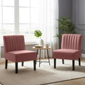 Reeso Mid Century Modern Accent Chairs Set of 2 with Minimalist Design Elegant Velvet Upholstery and Solid Wood Legs Ideal for Living Room or Bedroom Salmon