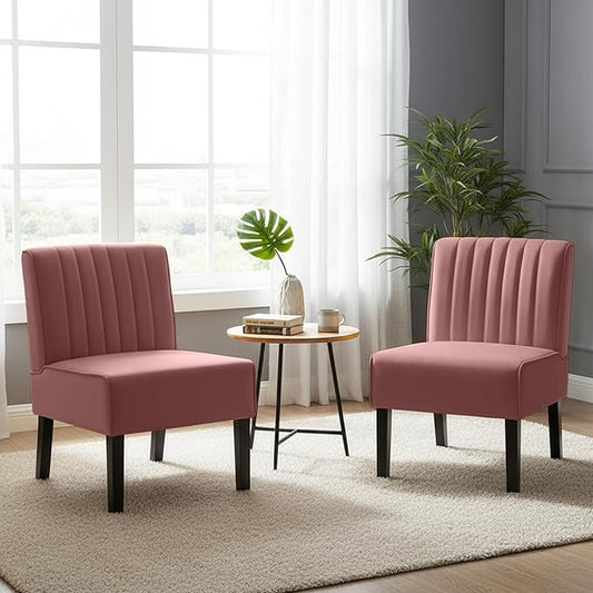 Reeso Mid Century Modern Accent Chairs Set of 2 with Minimalist Design Elegant Velvet Upholstery and Solid Wood Legs Ideal for Living Room or Bedroom Salmon