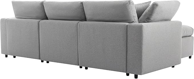 kevinplus 104 Sectional Sofa Couch Cloud Sofa Couch Dupes with Feather Filled for Living Room L-Shaped 3-Seat Sofa Couch for Apartment Washable Cushion Cover &amp Convertible Ottoman Light Gray