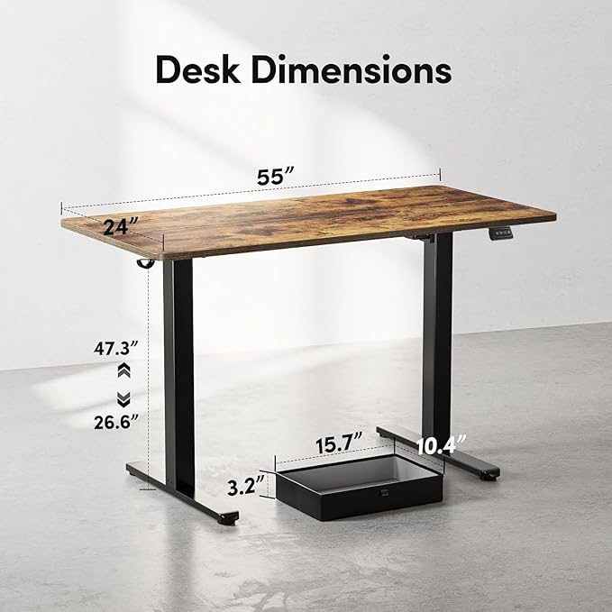 BANTI 55x24 Inches Electric Standing Desk with Drawer Adjustable Height Sit Stand Desk Stand Up Home Office Desk Ergonomic Computer Desk Rustic Brown