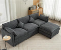 kevinplus 101'' Modular Sectional Sofa Couch L-Shaped with Convertible Ottoman for Living Room Modern Contemporary 3-Seat Fabric Sofa Couch Thick Cushion Dark Gray
