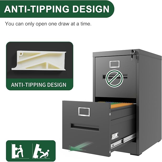 2 Drawer File Cabinet with LockSmall Filing Cabinet Under Desk Storage Organizer for HomeA4 Legal/Letter Size Office Locking DrawersAssembly RequiredBlack