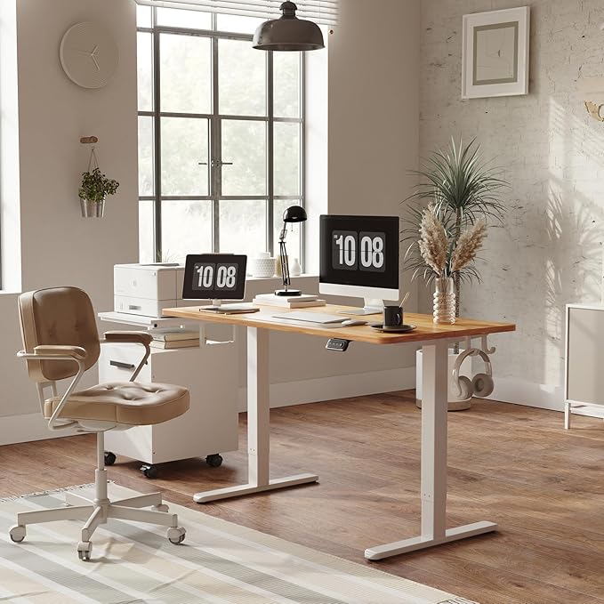 FEZIBO Electric Standing Desk Adjustable Height 40 x 24 Inch Sit and Stand Desk Home Office Desk Ergonomic Workstation Computer Desk Light Rustic