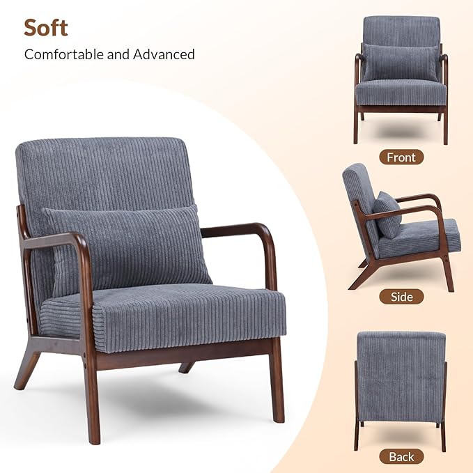 Rovibek Striped Accent Chair for Bedroom - Modern Accent Chairs with Lumbar Pillow Comfortable Reading Chair with 4.7in Thick Cushions Small Living Room Chairs for Small Spaces