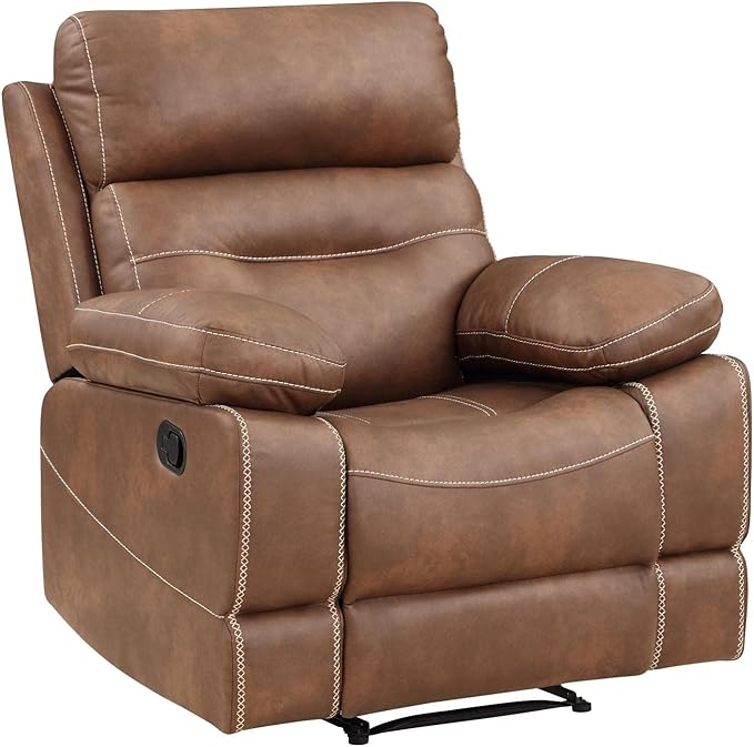 Steve Silver Co Rudger Manual Recliner Living Room Furniture Chair Home Office Home Theater Seating Chestnut Brown Microsuede Cover 37.5 D x 35.5 W x 41.75 H Brown