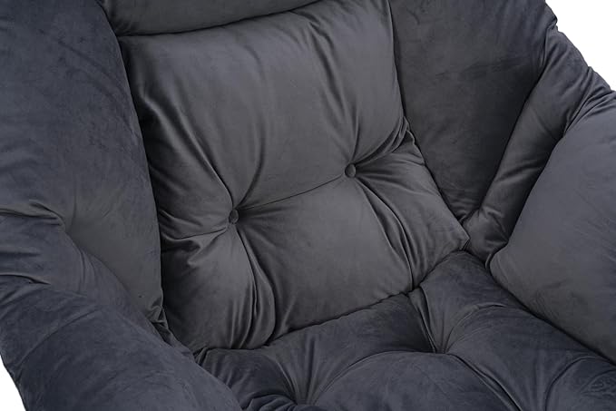 Living Room Chairs Modern Cotton Fabric Lazy Chair Accent Contemporary Lounge Chair Single Steel e Leisure Sofa Chair with Armrests and A Side Pocket (Dark Gray)with Ottomanwith footrest