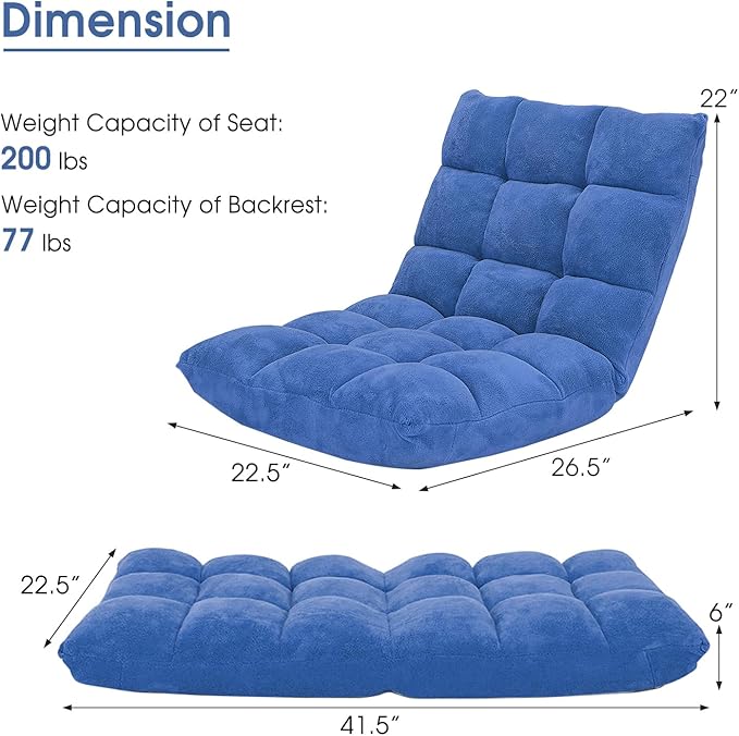 Giantex Floor Chair with Back Support 14 Adjustable Position Padded Sleeper Bed Couch Recliner Gaming Floor Chairs for Adults Meditation Gaming Chair Floor Blue