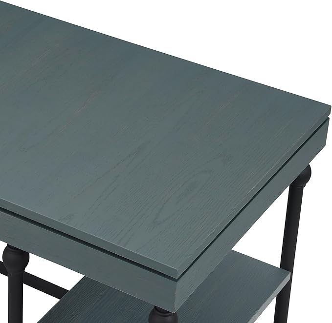 24/7 Shop at Home Monier Farmhouse Metal 2 Shelves Corner Computer Desk with USB Port Power Outlet 1 Drawer for Workstation Home Office Study Room Antique Blue
