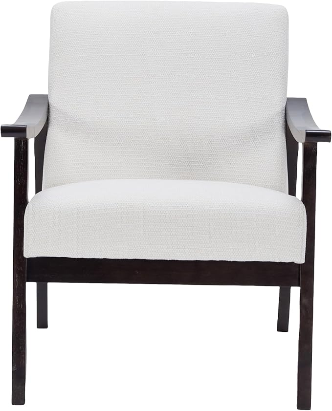 Mid-Century Accent Chair Upholstered Fabric Living Room Chair with Solid Wood Frame Modern Small Side Arm Chairs Comfy Wingback Reading Chair for Bedroom Office (Ancient White)