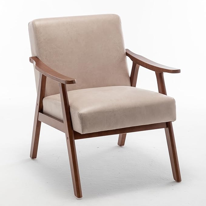 Accent Chair with Microfiber Upholstery and Solid Wood Frame Classic Mid-Century Modern Living Room Furniture for Extra Seating Light Camel