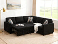 Sectional Sleeper Sofa with Pull Out Bed L Shape Convertible Couch with Storage Chaise Comfy Sleeper Couch 2 in 1 Pull Out Sofa Bed with 5 Seats for Living Room Apartment Black