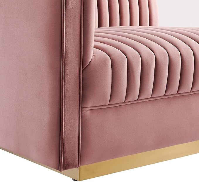 Modway Sanguine Channel Tufted Performance Velvet Modular Sectional Sofa Ottoman Left-Arm Chair Dusty Rose