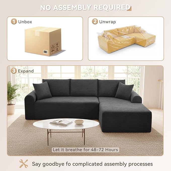 103 Modular Sectional Sofa with Chaise Cloud Sectional Couch with Deep Seat Modular L-Shape Sofa Corduroy Boneless Couch for Living RoomBedroomNo Assembly Required(Dgray Right Facing Chaise)