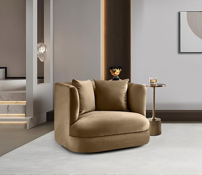 Meridian Furniture 699Beige-C Alder Collection Modern | Contemporary Chair with Ultra Luxe Beige Velvet 460 GSM Velvet Solid Wood Frame 38 W x 36 D x 30 H Beige