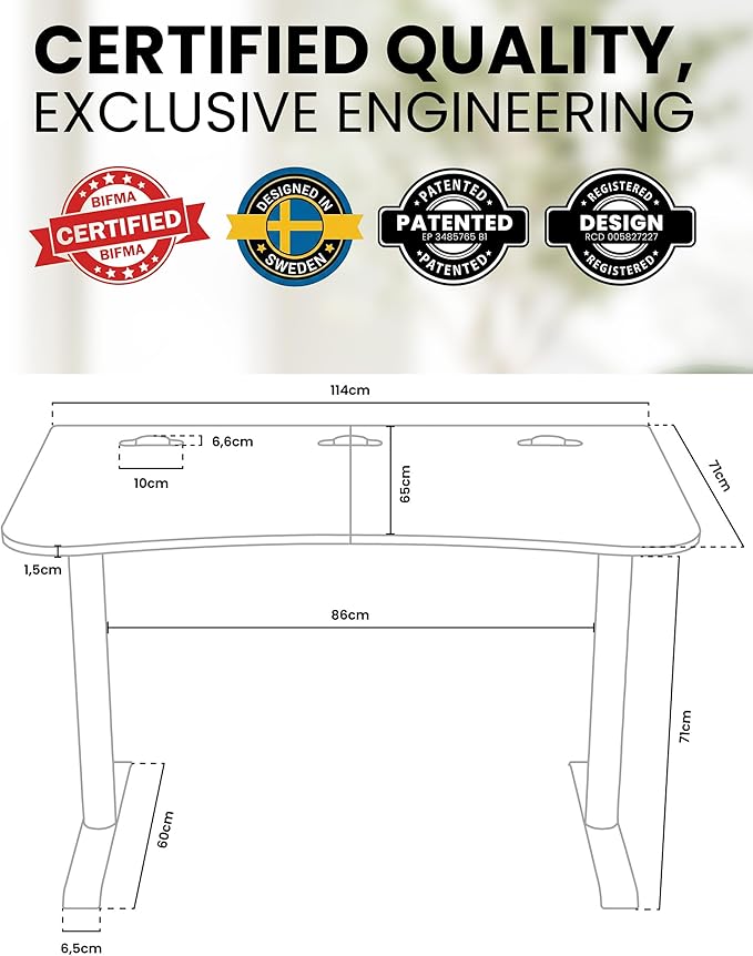 Arozzi Arena Small Pure Black Gamer Desk - 45x28” Steel Frame PC Gaming Desk with Storage for Cables &amp Dual-Monitor Support - Full-Surface Washable Mousepad - Pure Black