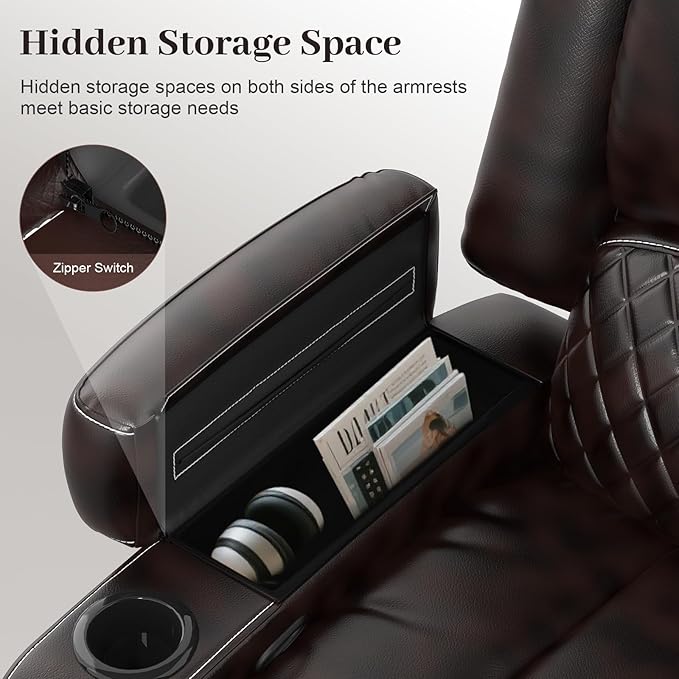 Manual Reclining Sectional Sofa Set 4 Seats Soft Leather Recliner Corner Sectional Couch Family-Sized L-Shaped Recliner Couch with USB Charging Thickened Padding Sturdy Frame Brown
