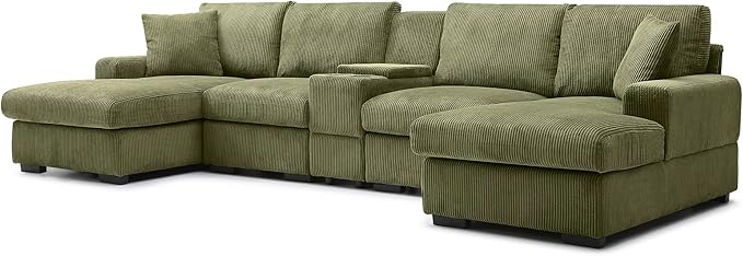 U-Shaped Sectional Cloud Sofa with Storage Console and Cupholders 126-Inch U-Shaped Symmetrical Corduroy Sectional Couch W/2 Chaise LoungesUSB-C Ports &amp 2 Pillows