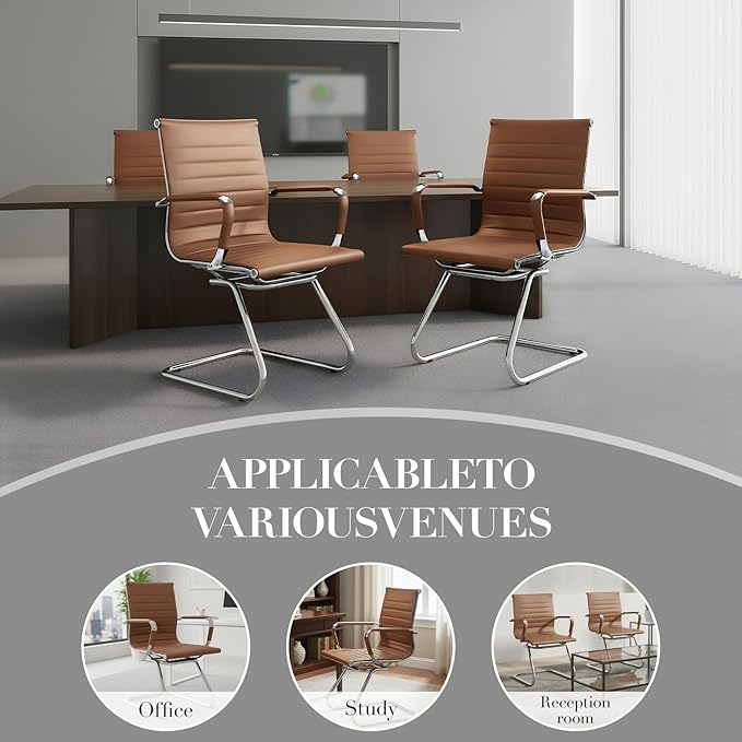 CIMOTA Waiting Room Chairs Set of 6 Leather Office Guest Chair Mid Back Reception Chairs with Sled Base for Meeting/Patient/Conference Room Coffee 6PCS