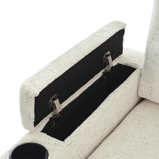 109.9 Modern Sectional Sofa Pull-Out Sofa Bed Sleeper with Storage Ottoman and 2 Cup Holders Chenille Convertible U-Shaped Couch Bed for Living Room (Beige-3.13)